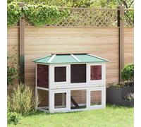 Ziaphsol Cage pour petits animaux à 2 étages en bois de sapin laqué 130 x 68 x 105 cm avec toit, rampe et bac de sol pour clapier, enclos extérieur, jardin, balcon et appartement