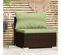 Ziaphsol Canapé Central de Jardin modulable en résine tressée Marron avec Coussins Verts, siège sectionnel pour terrasse Balcon Patio véranda Lounge Salon détente, Structure Acier Enduit de Poudre