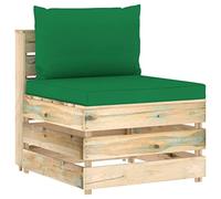 Ziaphsol Canapé Central sectionnel modulable en Bois de pin imprégné, Coussins Verts en Polyester, siège 60 x 70 x 66 cm pour Jardin terrasse Balcon Patio véranda Lounge Salon détente