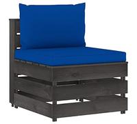 Ziaphsol Canapé Central sectionnel modulable en pin imprégné de Gris avec Coussin Bleu, siège 60 x 70 x 66 cm pour Jardin terrasse Balcon Patio véranda Lounge, Assise Confortable et Durable