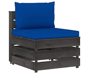 Ziaphsol Canapé Central sectionnel modulable en pin imprégné de Gris avec Coussin Bleu, siège 60 x 70 x 66 cm pour Jardin terrasse Balcon Patio véranda Lounge, Assise Confortable et Durable