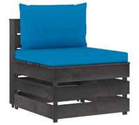 Ziaphsol Canapé Central sectionnel modulable en pin imprégné de Gris avec Coussins Bleu Clair, siège 60 x 70 x 66 cm pour Jardin terrasse Balcon Patio Salon Lounge détente