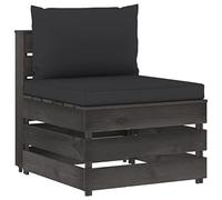 Ziaphsol Canapé Central sectionnel modulable en pin imprégné Gris avec Coussins Noirs, élément siège 60 x 70 x 66 cm pour Jardin terrasse Balcon Patio véranda Salon Lounge détente