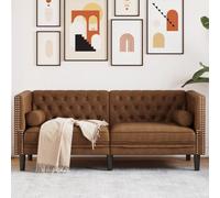 Ziaphsol Canapé Chesterfield 2 Places en Similicuir Daim Marron avec traversins Style Vintage, modulable et déhoussable pour Salon, séjour ou Bureau, offrant Confort, Style et durabilité