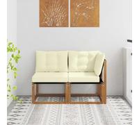 Ziaphsol Canapé d extérieur modulable, canapé Fauteuil et Pouf Angle, élément siège avec Coussin en Bois d Acacia Massif et textilène Naturel pour Jardin terrasse Patio Lounge Confortable