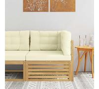 Ziaphsol Canapé d'angle extérieur en Bois d'acacia Massif Blanc, Module Fauteuil Pouf Angle, siège modulable pour Jardin terrasse Balcon Patio véranda Lounge, Assise avec Coussins crème