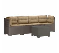 Ziaphsol Canapé de jardin 4 places avec coussins aspect rotin en polypropylène gris clair pour balcon, terrasse, jardin d'hiver et extérieur, résistant aux intempéries, résistant aux UV, salon