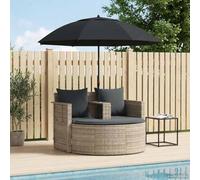 Ziaphsol Canapé de Jardin 8 pcs en polyrotin Gris Clair et Gris foncé, Banc avec Tabouret Demi-Rond, Parasol inclinable, Coussins Amovibles, pour terrasse, Balcon, Piscine, détente extérieure