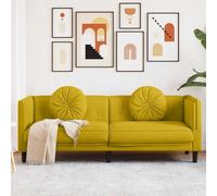 Ziaphsol Canapé de salon 3 places en velours jaune avec coussins, 193,5 cm de large, canapé de salon, luxueux, pour plus de confort et de détente, pieds en bois solides