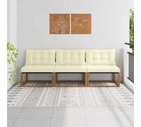 Ziaphsol Canapé modulable extérieur 3 pièces en Bois d Acacia Massif, Assise Confortable avec Coussins crème, pour terrasse Balcon Patio et Jardin, Dossier Bas, mobilier Lounge résistant