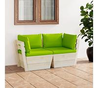 Ziaphsol Canapé Palette à 2 Places de Jardin en Bois d'épicéa avec Coussins Verts pour terrasse Balcon Patio, Ensemble mobilier extérieur Confortable pour Salon Jardin, détente Repas et réception