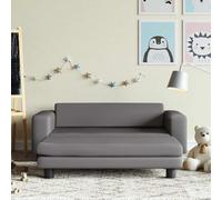 Ziaphsol Canapé pour enfant avec tabouret gris en cuir synthétique 100 x 50 x 30 cm, rembourrage en mousse, cadre en bois de pin, meubles pour chambre d'enfant, pour s'asseoir, jouer et se détendre