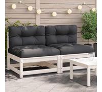 Ziaphsol Canapés de Jardin sans accoudoirs, Bois de pin Massif Blanc, Coussins Anthracite, Module modulable, 2 pièces pour terrasse Balcon Patio véranda Lounge extérieur