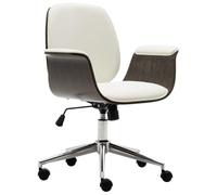 Ziaphsol Chaise de bureau blanche en bois de buisson et cuir synthétique, pivotante, réglable en hauteur, avec roulettes, pour bureau à domicile, bureau, 69 x 56 x 80 à 88 cm, jusqu'à 110 kg