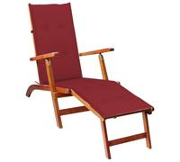 Ziaphsol Chaise longue avec repose-pieds et coussin, en bois d'acacia massif, pliable, réglable sur 3 positions, résistante aux intempéries, pour jardin, terrasse, balcon, piscine, coussin bordeaux