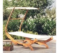 Ziaphsol Chaise longue avec toit en bois de buisson massif - 100 x 190 x 134 cm - Couleur crème - Lit de jardin - Lit d'extérieur pour terrasse, balcon, piscine et heures de détente