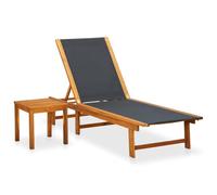 Ziaphsol Chaise Longue Bain Soleil en Bois d'acacia Solide et textilène Noir avec Table carrée, Dossier inclinable, pour Jardin terrasse Balcon Piscine Plage extérieur Confort détente
