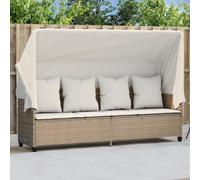 Ziaphsol Chaise Longue Bain Soleil en résine tressée Beige avec auvent rétractable, Coussins crème, Dossier inclinable, Repose-Pied réglable, accoudoirs, pour Jardin terrasse Balcon Piscine
