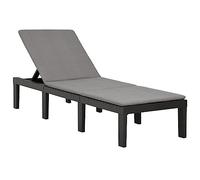 Ziaphsol Chaise Longue Bain Soleil transat en Plastique Anthracite avec Coussin, Dossier inclinable 5 Positions, 195 x 65 x 32 cm, sans Montage pour Jardin, terrasse, Balcon, Piscine