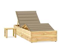 Ziaphsol Chaise Longue de Jardin en Bois de pin imprégné avec Table et Coussin Beige, Bain Soleil transat inclinable, Dossier réglable, pour terrasse Balcon Piscine Plage extérieur