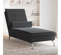 Ziaphsol Chaise longue de massage avec traversin en velours noir, massage vibrant USB à 1 point, 136,5 x 56 x 75 cm, pieds en métal pour salon et coin lecture, peu encombrant