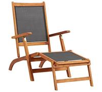 Ziaphsol Chaise Longue d'extérieur en Bois d'acacia Massif et textilène Noir, Bain Soleil transat inclinable avec Dossier réglable pour Jardin terrasse Balcon Piscine Plage