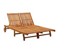 Ziaphsol Chaise longue double en bois d'acacia - Dossier réglable - Avec roulettes - Pour jardin, terrasse, piscine - 199 x 123 cm