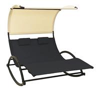 Ziaphsol Chaise longue double en textilène - Noir crème - 139 x 180 x 170 cm - Avec toit pare-soleil et 2 coussins - Chaise longue à bascule pour jardin, terrasse, piscine, détente