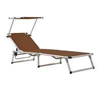 Ziaphsol Chaise Longue Pliable avec auvent en Aluminium et textilène Marron, Bain Soleil transat lit chilienne Fauteuil Relax inclinable pour Jardin terrasse Balcon Piscine Plage extérieur