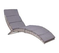 Ziaphsol Chaise longue pliable avec coussin - En polyrotin - Gris - 159 x 57 x 76 cm - Imperméable - Pour jardin, terrasse, piscine, salon d'extérieur