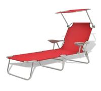 Ziaphsol Chaise Longue Pliable Rouge avec auvent réglable, Cadre en Acier Enduit de Poudre, Dossier inclinable, Deux accoudoirs, pour Jardin terrasse Balcon Piscine Plage extérieur, Confort 120 kg
