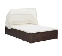 Ziaphsol Chaise longue pour 2 personnes avec coussin, en polyrotin marron, chaise en polyéthylène avec rembourrage de 5 cm, acier revêtu par pulvérisation, réglable avec auvent pour terrasse, balcon