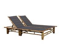 Ziaphsol Chaise Longue pour 2 Personnes avec Coussins en Bambou Bain Soleil transat Chaise Longue lit chilienne Fauteuil Relax inclinable Dossier accoudoir Jardin terrasse Balcon Piscine extérieur