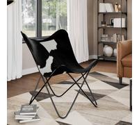 Ziaphsol Chaise Papillon Noir et Blanc en Cuir de Vachette véritable, Fauteuil Ergonomique Vintage pour Salon, Chambre ou Bureau, Design Classique, Durable et Facile à déplacer