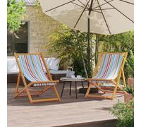 Ziaphsol Chaises de Plage Pliables Lot de 2 Multicolore en Tissu Polyester et Bois d’Eucalyptus Robuste, réglables, Confortables pour Camping, Jardin, terrasse ou Piscine