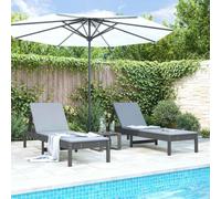 Ziaphsol Chaises Longues Lot de 2 Gris en Bois Massif de pin, Bain Soleil, transat, Chaise Longue, lit chilienne, Fauteuil Relax, inclinable, Jardin terrasse Balcon Piscine Exterieur
