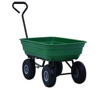 Ziaphsol Chariot basculant de jardin 300 kg 75 L vert avec cadre en acier et roues en caoutchouc PU pour travaux de jardinage à pousser et incliner