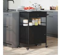 Ziaphsol Chariot de cuisine noir aspect chêne en bois avec acier, 56 x 43 x 89,5 cm, 4 roulettes avec freins, chariot de service mobile pour cuisine et salle à manger