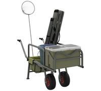 Ziaphsol Chariot de pêche vert avec 2 roues en acier revêtu par pulvérisation, pliable, charge de 150 kg, pieds réglables et structure extensible pour pêche, camping, extérieur et équipement