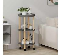 Ziaphsol Chariot de service à 3 étages gris en bois de pin 38 x 38 x 82 cm Chariot à roulettes avec roulettes et frein pour cuisine, salle à manger, étagère de rangement