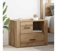 Ziaphsol Chêne Artisanal Bedside Table 35 x 60 x 50 cm with 2 Drawers and Storage Shelf Rustic Modern Bedroom Furniture for Bedroom Living Room Dormitory Adult Child
