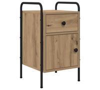 Ziaphsol Chêne Artisanal Bedside Table with Drawer and Reversible Door Industrial Modern Design 35 x 36.5 x 61 cm Sturdy Metal Frame Versatile Storage for Bedroom Or Living Room