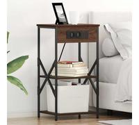 Ziaphsol Chêne Brun Bedside Cabinet 41 x 31 x 76 cm Engineered Wood with Charging Station for Bedroom Modern Rustic Style
