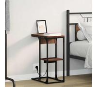 Ziaphsol Chêne Brun Bedside Cabinet with Storage Shelf and Charging Station 41.5 x 26 x 60.5 cm Wood and Metal Rustic Bedside Table for Bedroom Living Room Small Space Modern Vintage Style