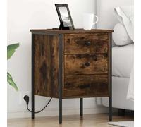 Ziaphsol Chêne fumé Bedside Cabinet with Drawer Two Pieces Rustic Wooden Nightstand Modern Bedroom Storage Furniture with Charging Station for Bedroom Living Room