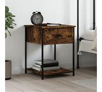 Ziaphsol Chêne fumé Bedside Table 44x45x58 cm Engineered Wood Metal Frame Bedroom Modern Vintage Decor Storage Shelf with Drawer and Adjustable Feet