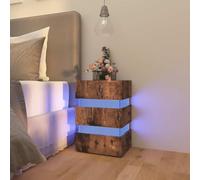 Ziaphsol Chêne fumé LED Bedside Table 45x35x67 cm Engineered Wood Modern Bedroom nightstand with USB Connector Storage Shelf and Wall mounting Option for Living Room Or Bedroom