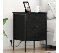 Ziaphsol Chêne Noir Bedside Cabinet with 3 Drawers and Integrated Charging Station 42x41x61 cm Engineered Wood Modern Rustic Bedroom Furniture with Storage and USB Port