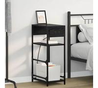 Ziaphsol Chêne Noir Bedside Table 40 x 27 x 76 cm Engineered Wood Modern Bedroom Furniture with Storage Shelves and Integrated Charging Station for Adult and Kids Rooms
