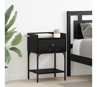 Ziaphsol Chêne Noir Bedside Table 40 x 29 x 60 cm Engineered Wood Modern Rustic Bedroom Storage with Drawer and Shelves for Living Room Or Bedroom Furniture
